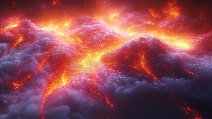 Fiery Cosmic Nebula in Deep Space with Ethereal Clouds and Luminous Sparks