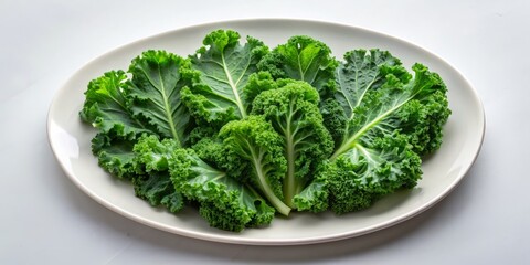Fresh Kale Leaves Arranged Elegantly on a White Serving Platter