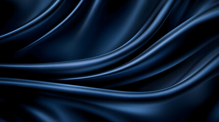 Fototapeta premium Elegant dark blue silk fabric with smooth, flowing waves and soft texture.