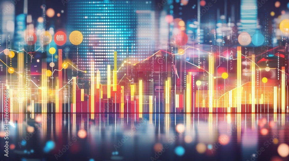Poster visualizing data trends with vibrant digital graphics