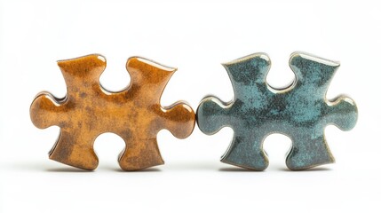 Obraz premium Connecting Puzzle Pieces in Isolated Setting on White Background