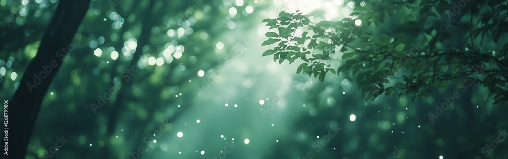 Leinwandbilder serene emerald backdrop with sunlight filtering through leaves in a tranquil forest setting