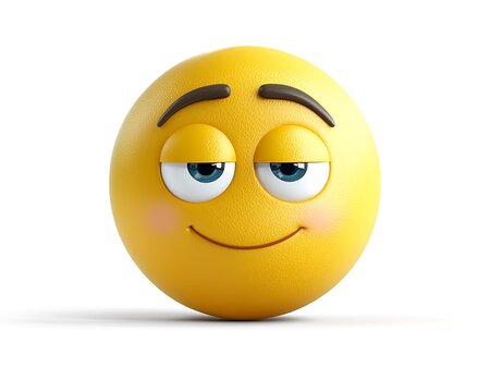 Cheerful yellow emoticon with raised eyebrows and a sly smile