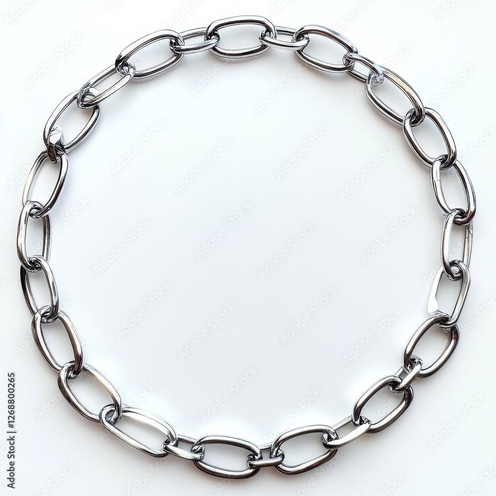 Aufkleber Shiny silver paperclip chain arranged in a circular form on a white surface with reflective highlights