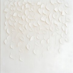 A minimalistic art piece featuring delicate white leaves cascading down a neutral background