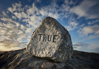 At the top of the mountain there is a stone on which the word "true" is written, carved, cut out