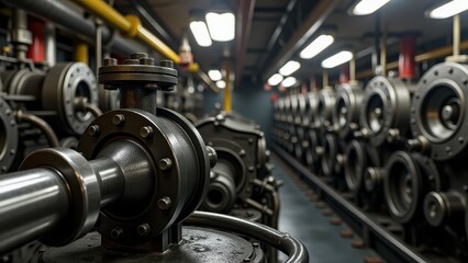 Overflow valve, Engine room ship's machinery visible polished overflow valve