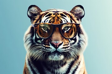 Fototapeta premium Beautiful and colored animals with glasses, tiger