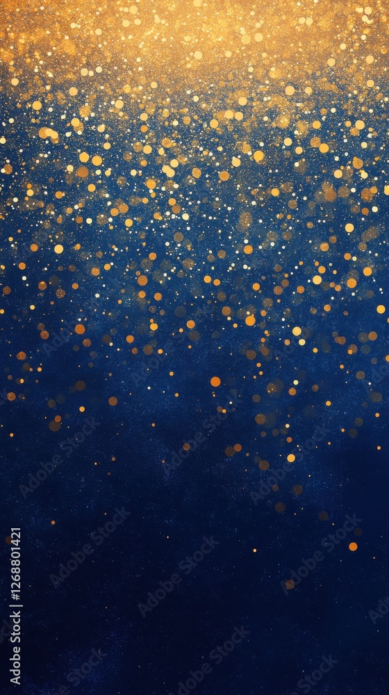 Poster gradient background transitioning from navy blue to golden with sparkling elements for creative proj