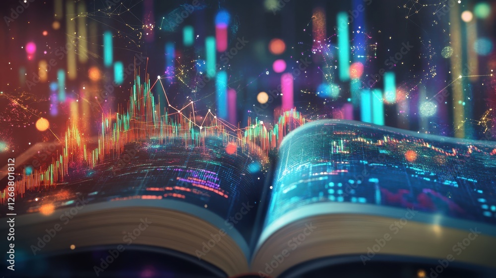 Poster polished representation of financial data with vibrant visuals and analytical graphs in an engaging 