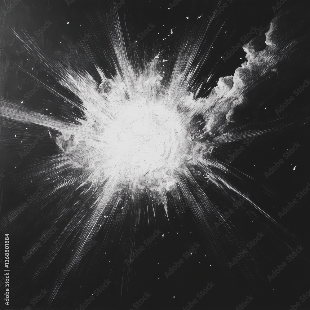 Aufkleber pencil drawing of a distant star exploding in a cosmic display of light and force