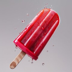 Summer's Sweet Escape: A Vibrant Red Popsicle with a Creamy Center, Melting Delightfully on a Bed of Crushed Ice.

