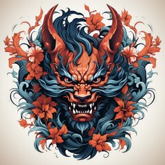 Bold Oni Demon Tattoo Vector with Dark and Mystical Elements