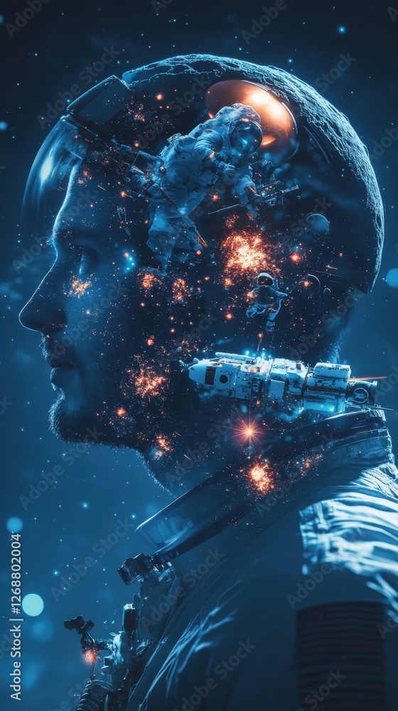Aufkleber mystical profile visualization of a man with cosmic elements reflecting space exploration and imagin