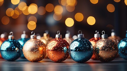 A Collection of Colorful Christmas Baubles as Decorations for the Winter Holidays