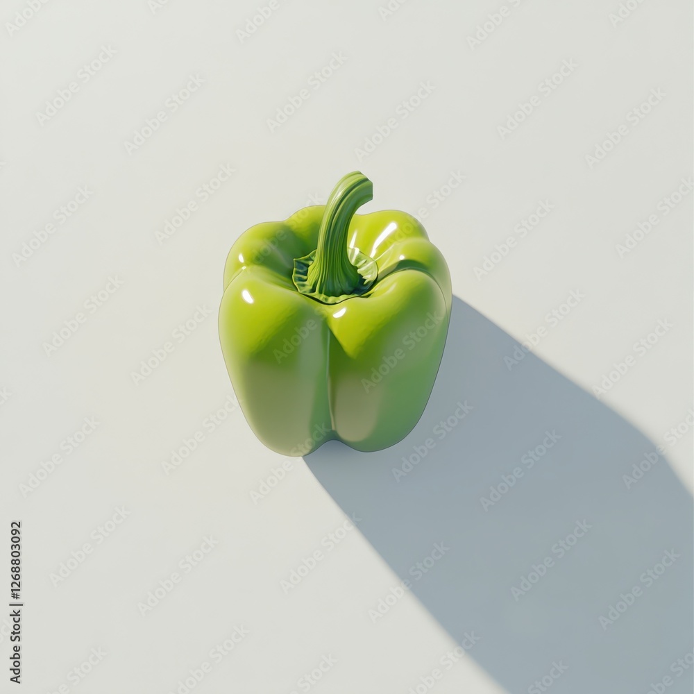 Poster fresh green bell pepper with shiny surface on light background showcasing vibrant color and texture