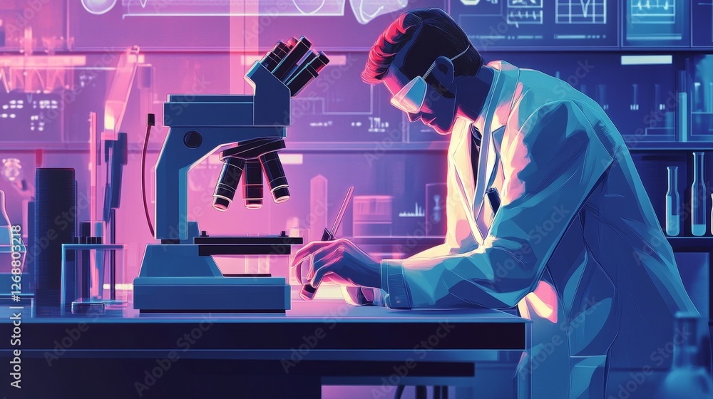 Poster scientist in laboratory using ai technology for diagnostics research