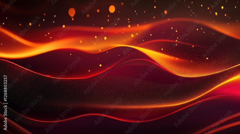 Poster dynamic gradient background with waves and shimmering particles in a vibrant deep color palette