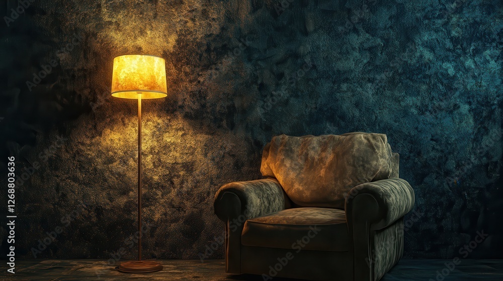 Poster cozy reading nook with a textured wall and warm light perfect for relaxation and reading