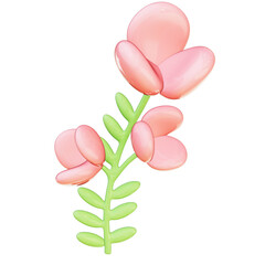 Easter Theme Cute Flower Deco on transparent background , 3D Rendering
