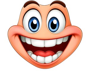 Cartoon Face with Big Smile and Bright Blue Eyes for Fun Designs