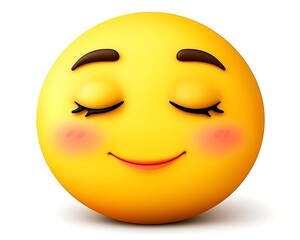 Fototapeta premium Happy Yellow Emoji with Smiling Face and Closed Eyes Expression