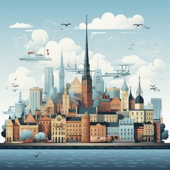 Obraz premium Stylized Graphic Representation of Riga’s Urban Landscape