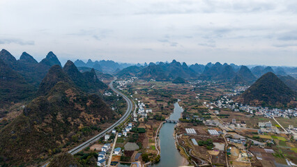 Aerial photography of the scenery of Guilin and Yangshuo in China