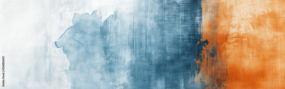 Poster soft pencil strokes create a serene blend of blue and orange tones on a textured canvas in an artist