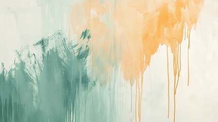 Fototapeta premium Soft pencil strokes blend with natural paint in a stunning watercolor display of orange and green hues on canvas