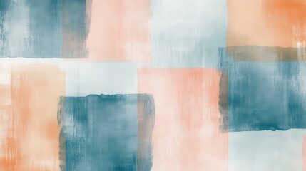 Fototapeta premium Soft pastel peach and blue squares blend together to create a serene abstract composition perfect for calm spaces
