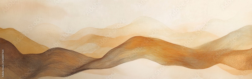 Poster Gradient of soft muted amber pencil strokes creates a serene landscape of gentle hills under soft light