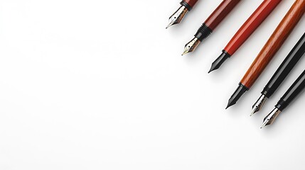 Elegant Collection of Fountain Pens on a White Background