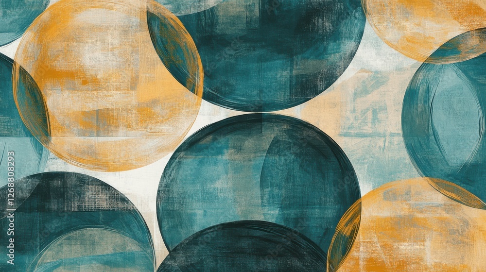 Poster muted overlapping circles in various colors create a harmonious composition on a textured background