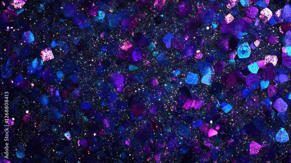 Aufkleber vibrant display of neon violet and bright cyan sparkles scattered across a dark background displayin