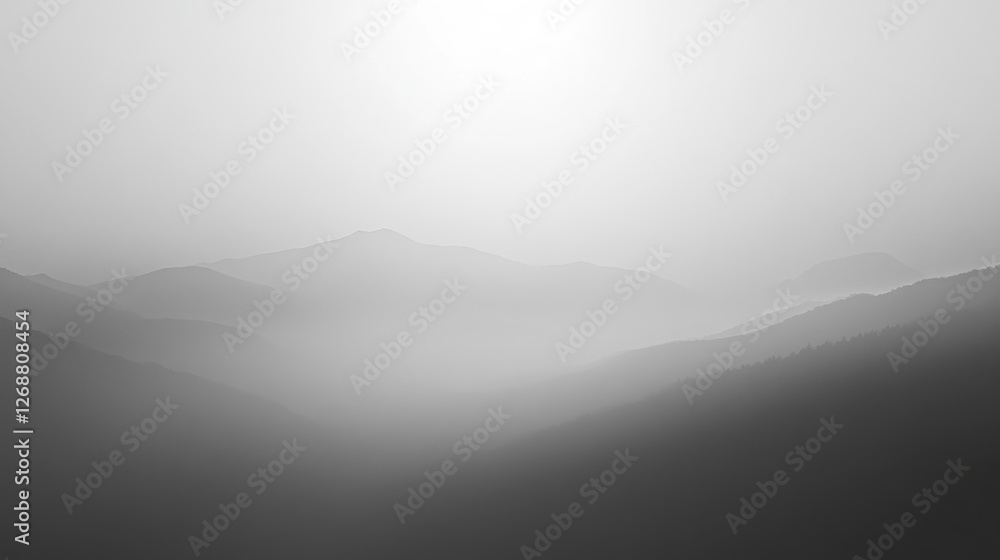 Aufkleber misty gray hills enveloped in soft haze at twilight creating a tranquil minimalist landscape experie