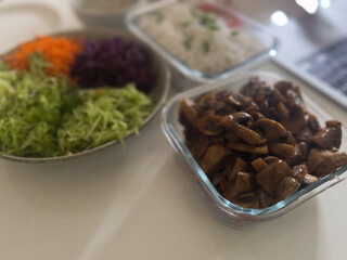 Crispy pork belly slices served with salad and Vietnamese fish sauce.