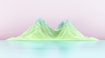Serene Pastel Green Mountainscape Minimalist 3D Render of Calm Landscape