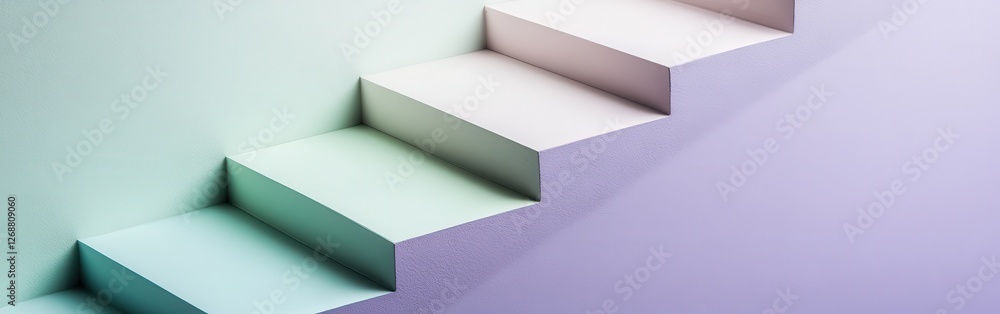 Aufkleber minimalist gradient stairs transition from soft green to gentle purple in a modern space