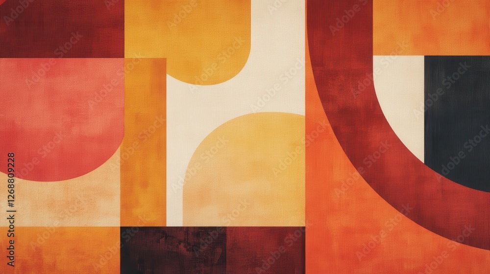 Leinwandbilder Minimalist echoed forms create harmonious interplay with amber and coral tones in a striking abstract composition