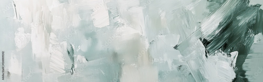 Poster expressive minimalist brushwork in muted mint tones creating a dynamic, abstract visual experience