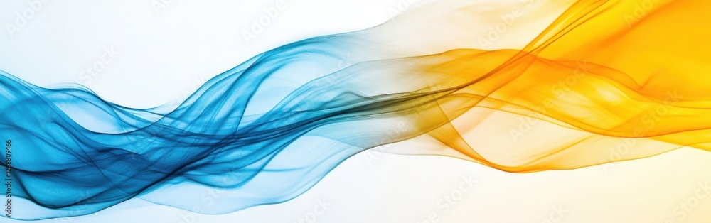 Poster flowing lines of pencil strokes creating a gradient effect from blue to yellow in artistic design