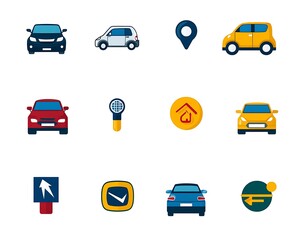 Collection of Colorful Car Icons and Navigation Symbols for Vector Use