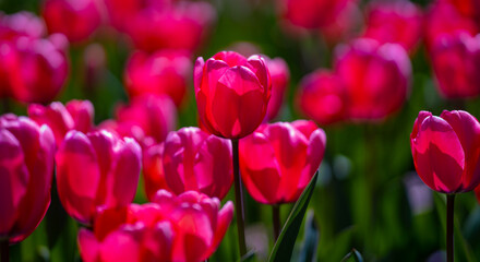Blossom spring flowers tulips. Spring background for Easter or Valentines Day. Beautiful bouquet of tulips in spring with blurred background. Spring design.