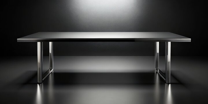 Dark glossy table with metallic sheen on a black background, sleek, dark,  sleek, dark, glossy, surface, reflective