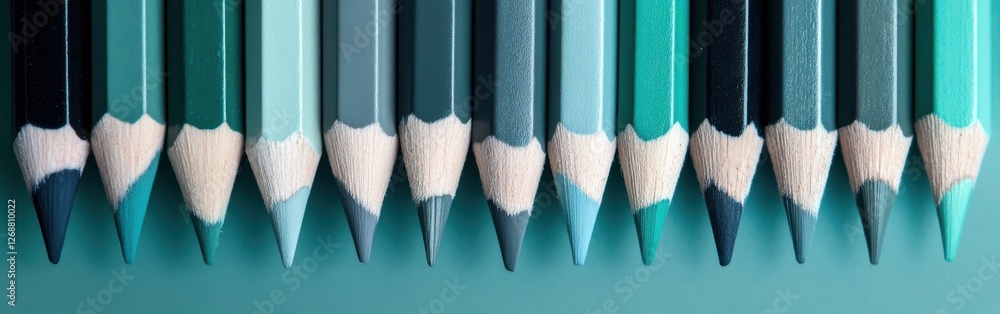 Poster elegant gradient of pencil strokes in shades of green and blue displayed in uniform order on a smoot
