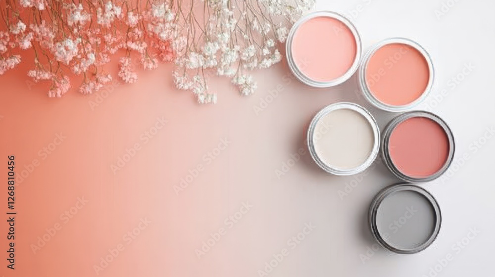 Poster elegant pastel coral and gray blend with delicate flowers creating a serene and calming aesthetic fo