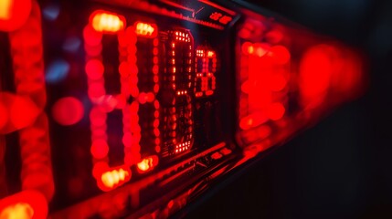 Glowing red digital numbers on a black background. The numbers are in a retro style, reminiscent of the 1980s.