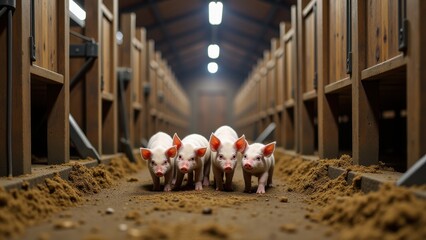 Piglets nursing,  Stable energetic piglets texture movement no blur photorealistic.
