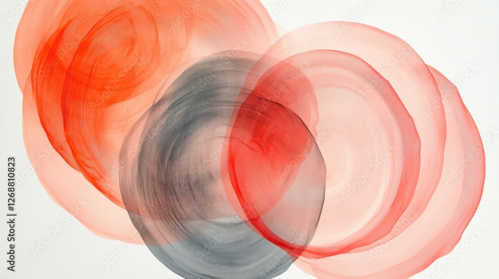 Poster elegant coral and gray circular brushstrokes create a soothing abstract composition that brightens a